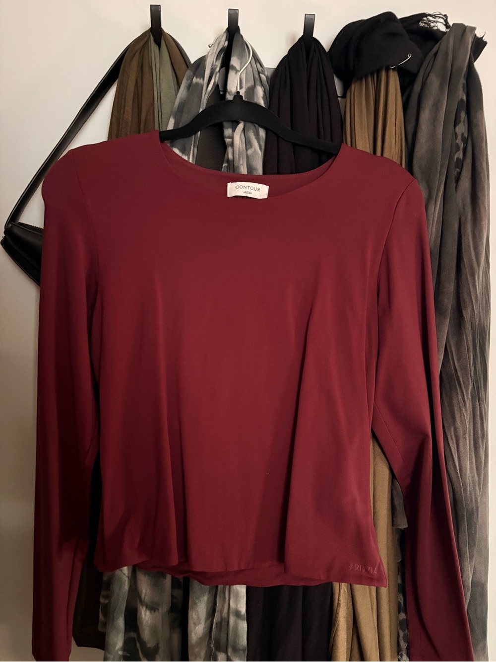Aritzia Long-Sleeve Crewneck Top in Burgundy